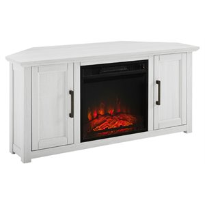 Pemberly Row 48&quotWood Corner TV Stand with Fireplace in Whitewash