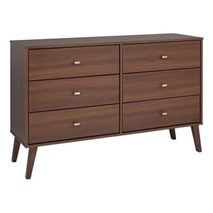 Pemberly Row Modern 6 Drawer Mid-Century Modern Dresser in Cherry