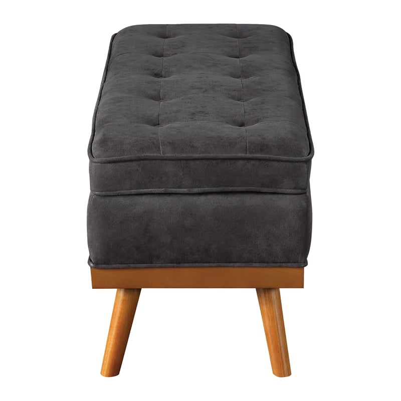 Pemberly Row Contemporary Storage Bench in Charcoal Faux Leather