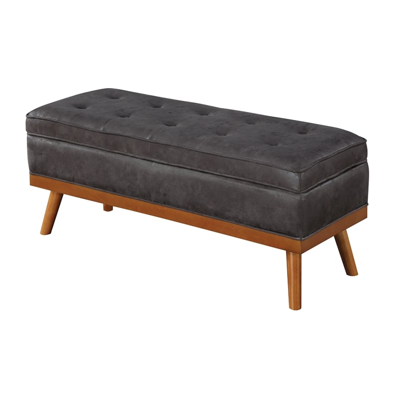 Pemberly Row Contemporary Storage Bench in Charcoal Faux Leather