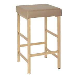 Pemberly Row 26&quot Gold Backless Stool in Camel Brown Faux Leather
