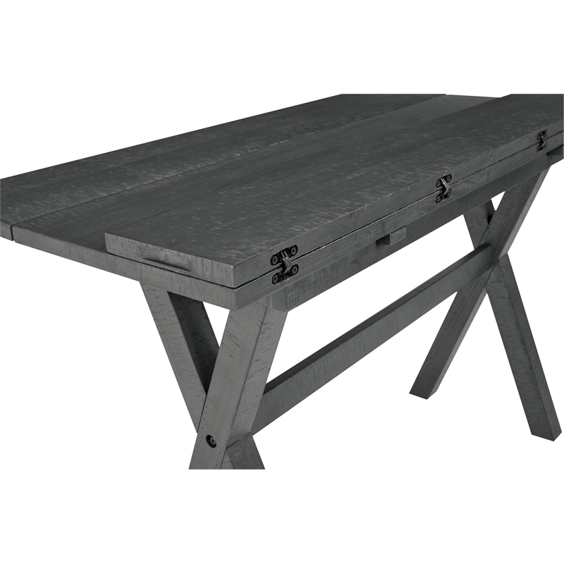 Pemberly Row Flip Top Table - Distressed Washed Gray Finish Wood and Veneers