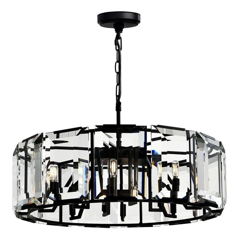 Pemberly Row Modern 12 Light Farmhouse Metal Chandelier in Black