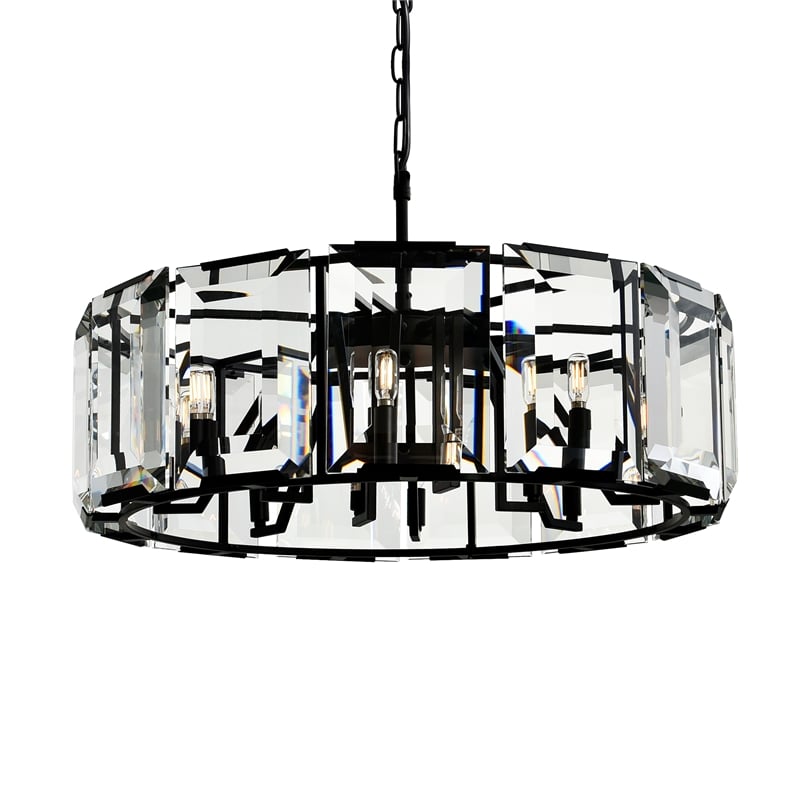 Pemberly Row Modern 12 Light Farmhouse Metal Chandelier in Black