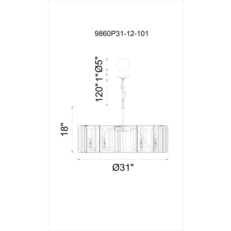 Pemberly Row Modern 12 Light Farmhouse Metal Chandelier in Black