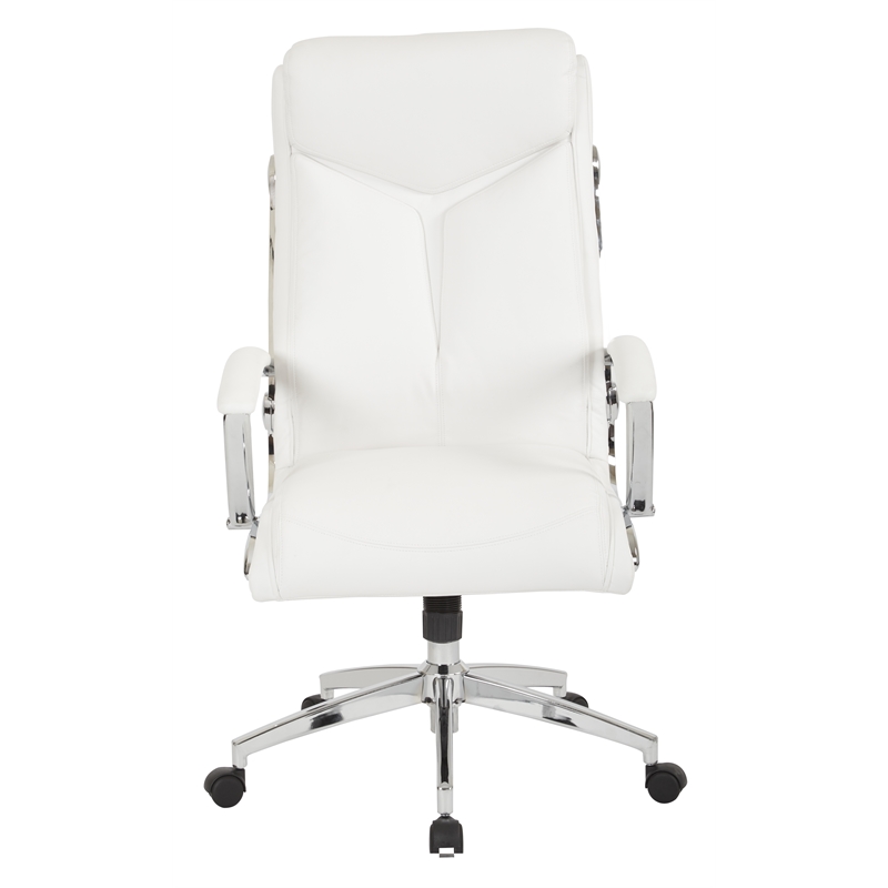 Pemberly Row Executive Faux Leather High Back Chair in White with Padded Arms
