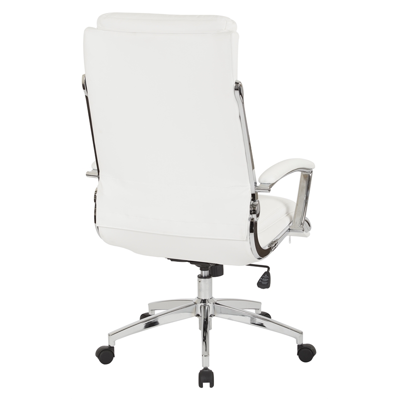 Pemberly Row Executive Faux Leather High Back Chair in White with Padded Arms