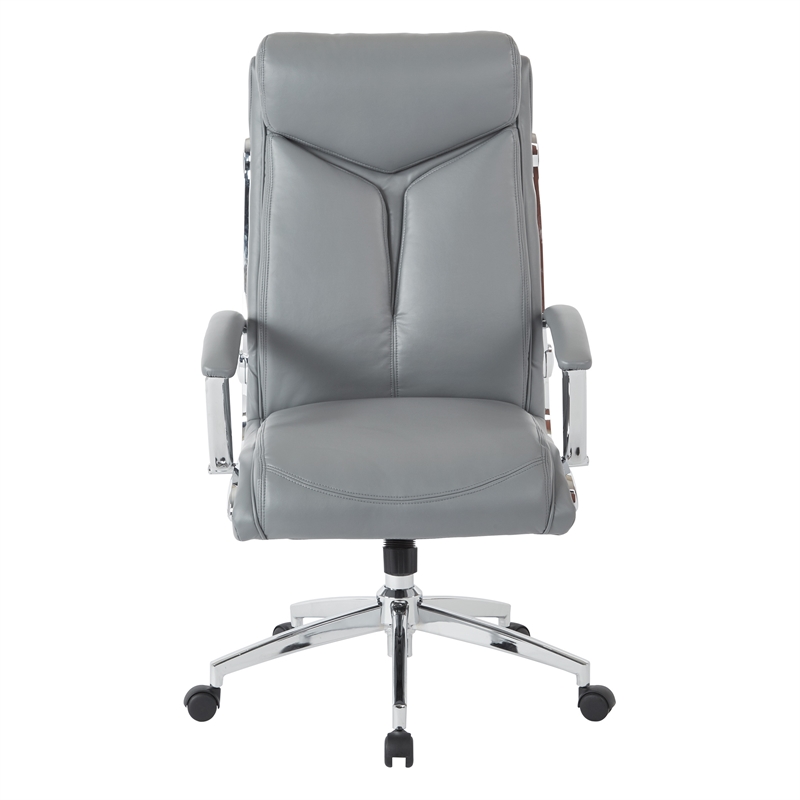 Pemberly Row Executive Faux Leather High Back Chair w/ Padded Arms & Chrome Base