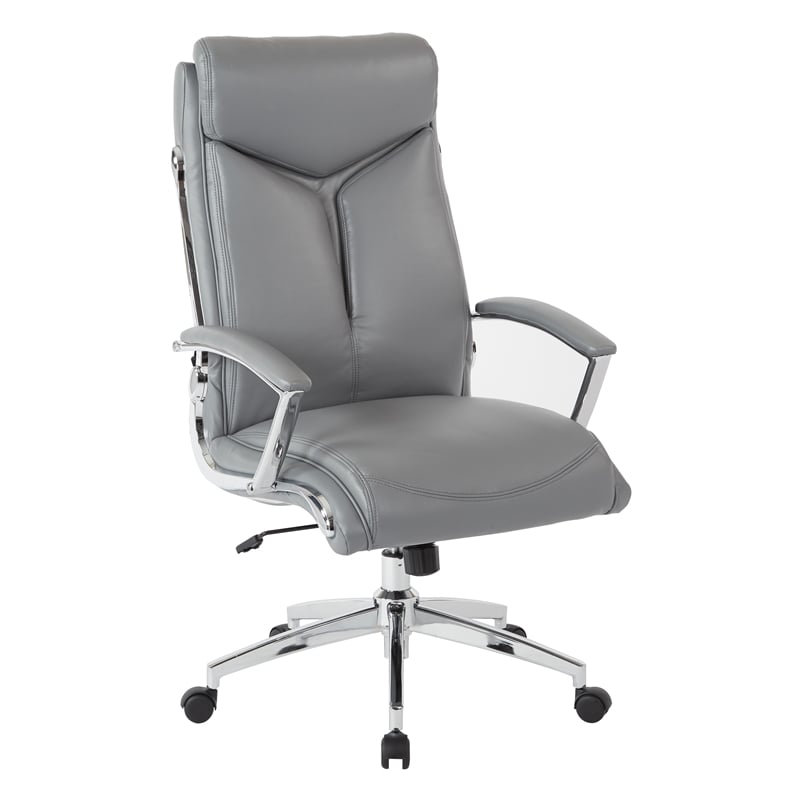Pemberly Row Executive Faux Leather High Back Chair w/ Padded Arms & Chrome Base