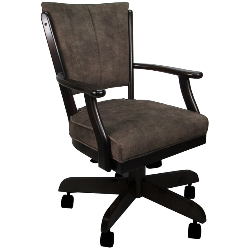 Pemberly Row Swivel Wood Dining Caster Chair Classic on Wheels in Brown - Walnut