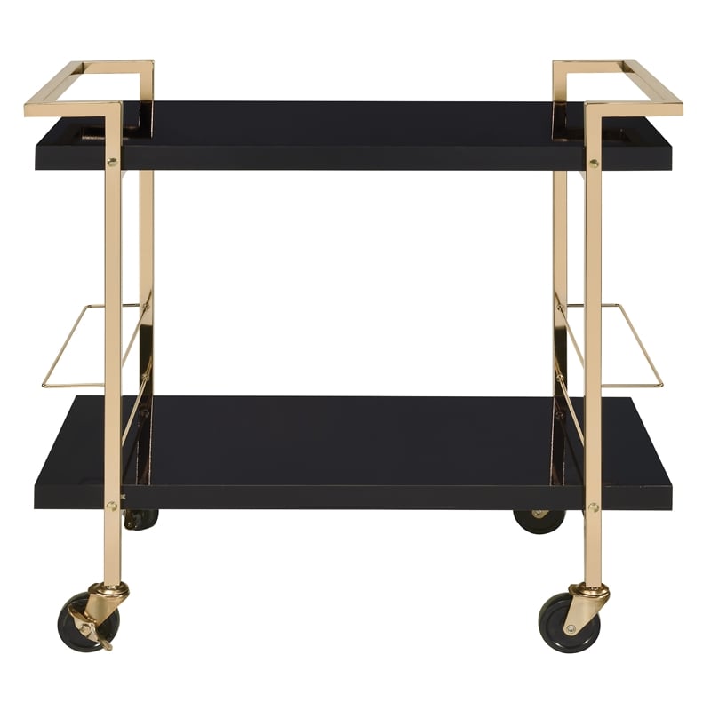 Pemberly Row Modern Serving Cart in Black Metal and Gold Frame