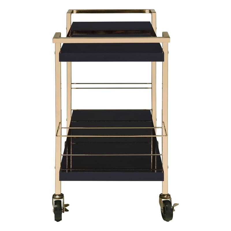Pemberly Row Modern Serving Cart in Black Metal and Gold Frame