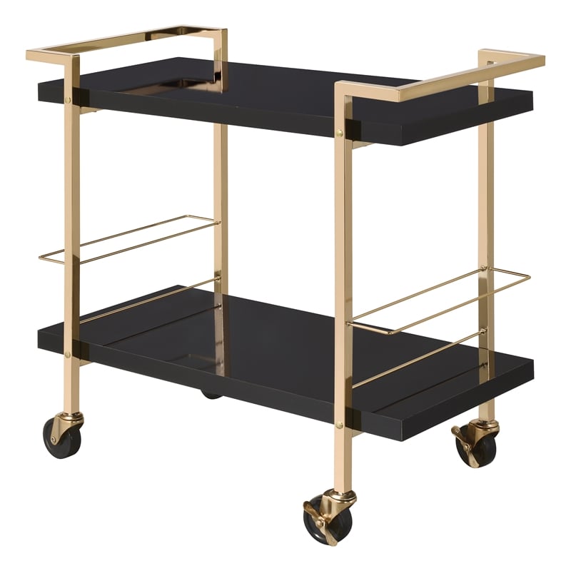 Pemberly Row Modern Serving Cart in Black Metal and Gold Frame