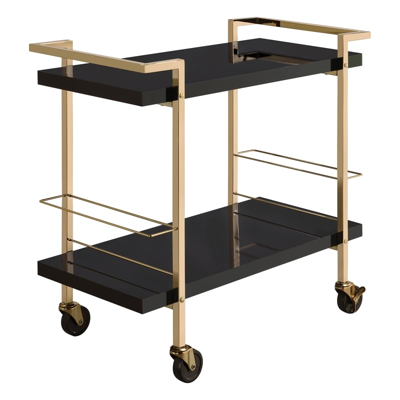 Pemberly Row Modern Serving Cart in Black Metal and Gold Frame
