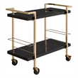 Pemberly Row Modern Serving Cart in Black Metal and Gold Frame