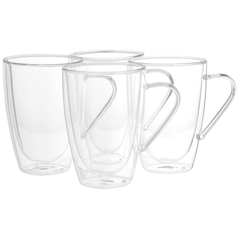 Pemberly Row Latte Mug Glass Double Wall Handle 4 PC 435ML Barista