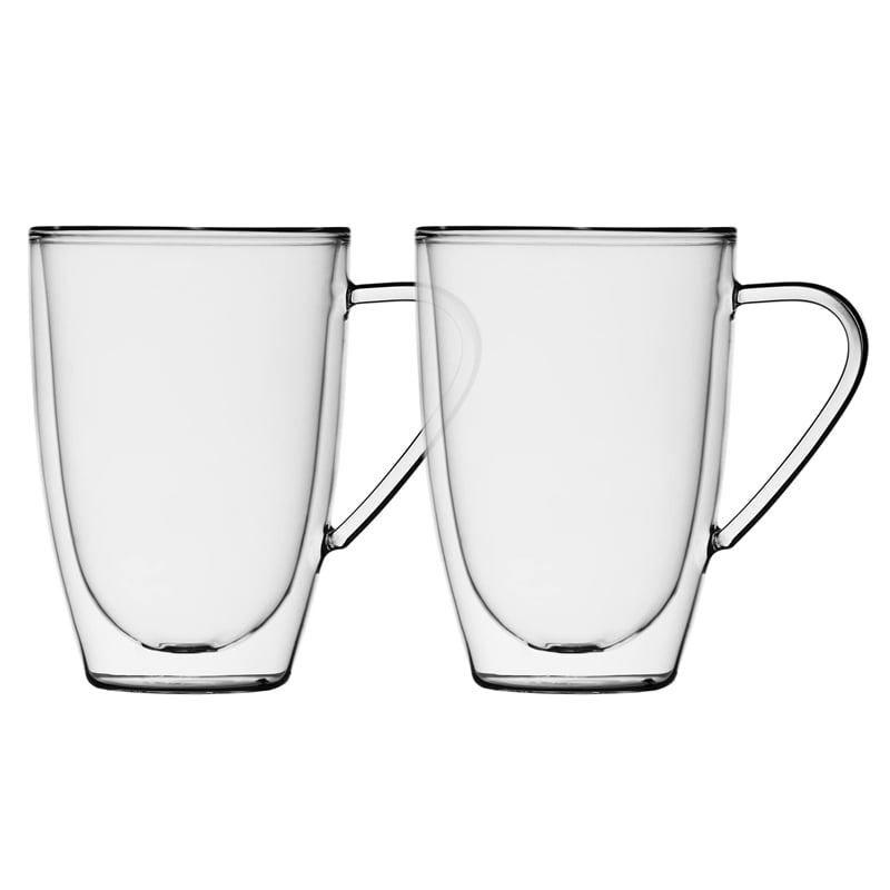 Pemberly Row Latte Mug Glass Double Wall Handle 4 PC 435ML Barista