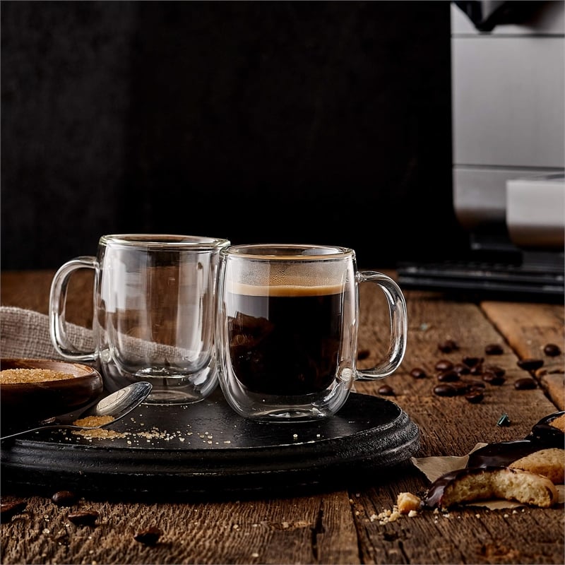 Pemberly Row Cafe Latte Glass Double Wall Mug 4 PC 475ML Barista