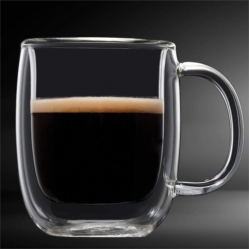 Pemberly Row Cafe Latte Glass Double Wall Mug 4 PC 475ML Barista