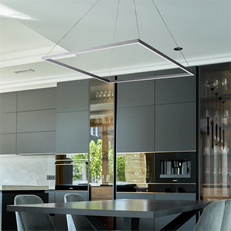 Pemberly Row Square Adjustable ETL Certified Integrated LED Chandelier Silver