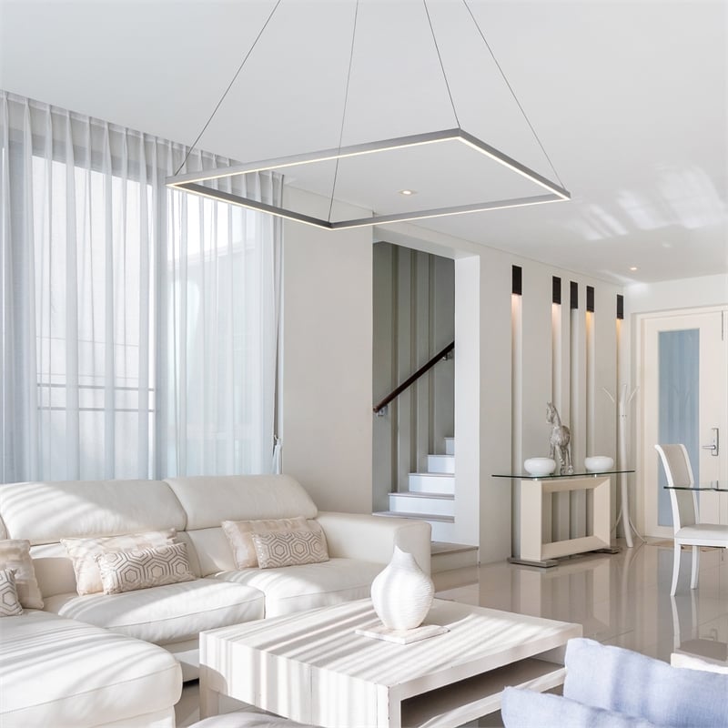 Pemberly Row Square Adjustable ETL Certified Integrated LED Chandelier Silver