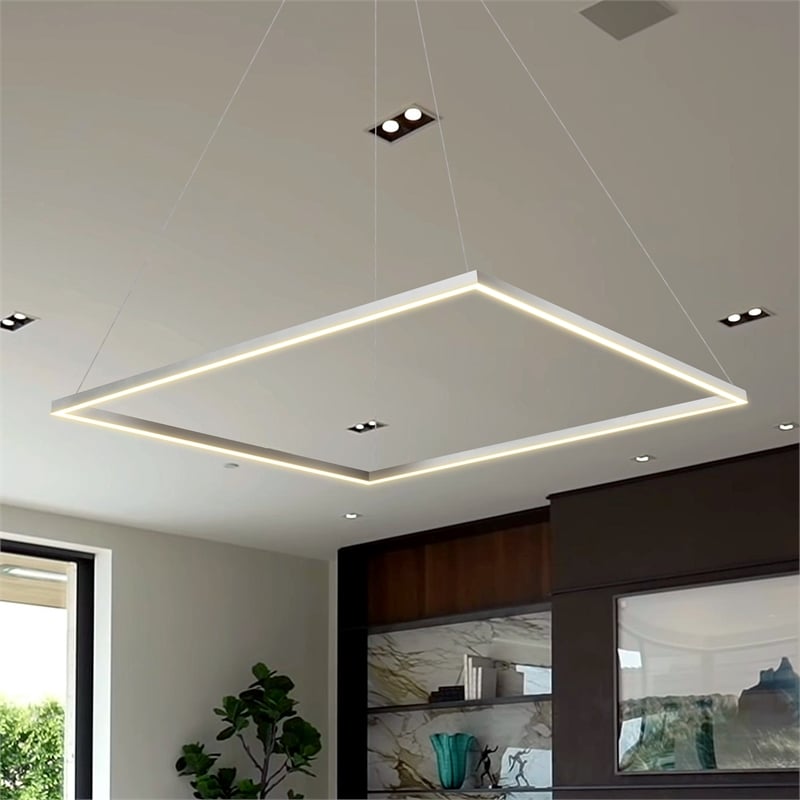 Pemberly Row Square Adjustable ETL Certified Integrated LED Chandelier Silver