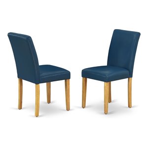 Pemberly Row 35&quot Leather Dining Chairs in Oak/Blue (Set of 2)