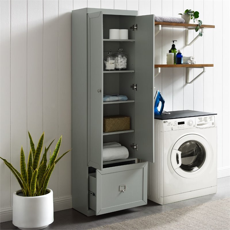 Pemberly Row Contemporary Contemporary Modern Wood/Metal Pantry Closet in Gray