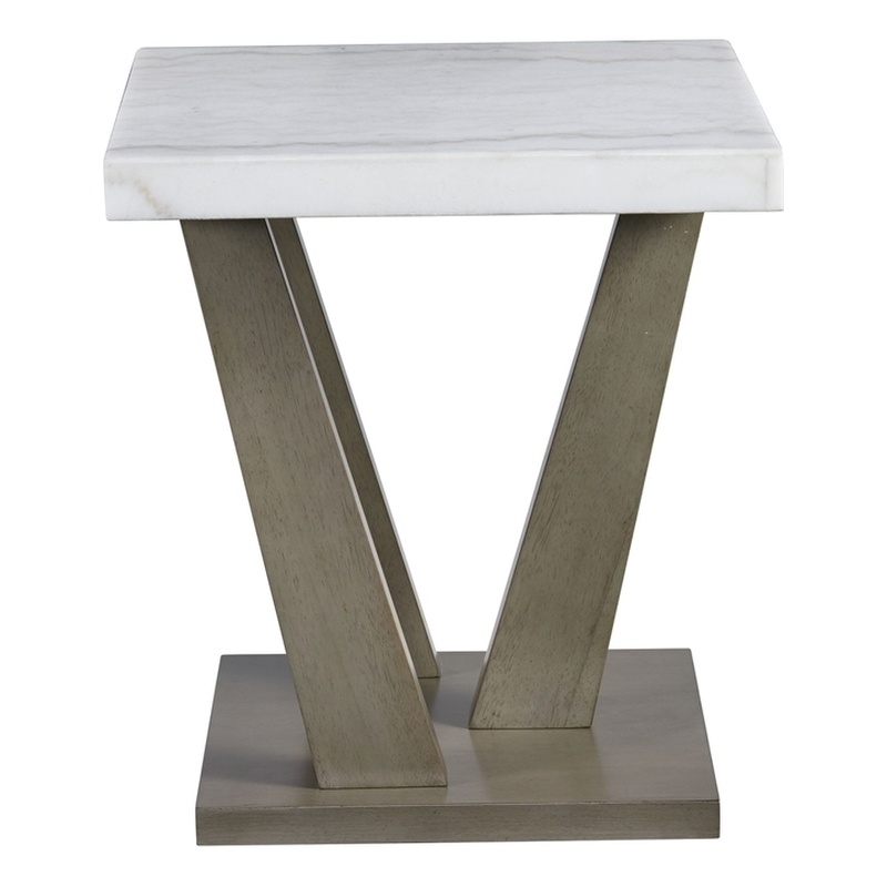 Pemberly Row Modern / Contemporary Square Marble End Table in Gray