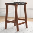 Pemberly Row Mid-Century Modern Saddle Genuine Leather Counter Stool in Black