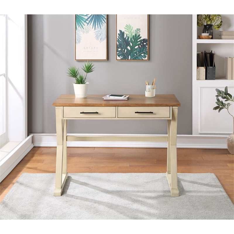 Pemberly Row Rustic Writing Desk with Drawers - Antique White - Engineered Wood