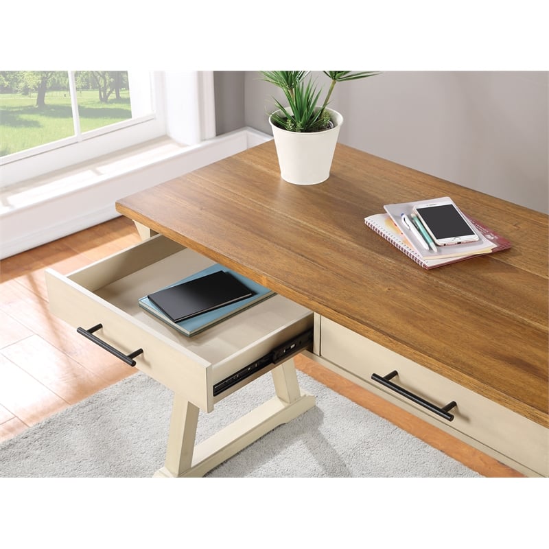 Pemberly Row Rustic Writing Desk with Drawers - Antique White - Engineered Wood