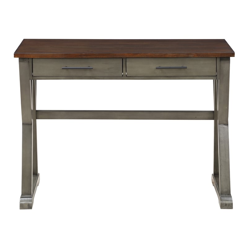 Pemberly Row Rustic Writing Desk with Drawers in Slate Gray in Engineered Wood