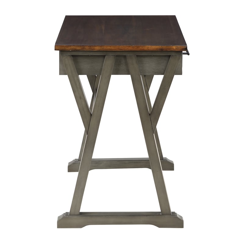 Pemberly Row Rustic Writing Desk with Drawers in Slate Gray in Engineered Wood