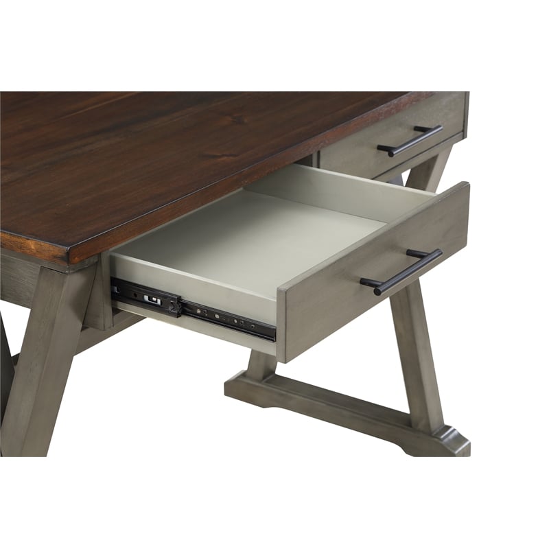 Pemberly Row Rustic Writing Desk with Drawers in Slate Gray in Engineered Wood
