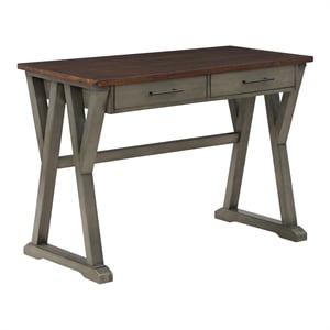 Pemberly Row Rustic Writing Desk with Drawers in Slate Gray in Engineered Wood