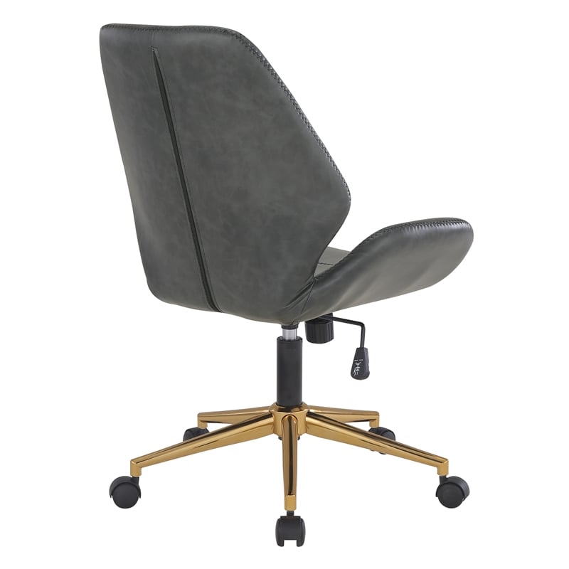 Pemberly Row Office Chair in Black Faux Leather with Gold Base