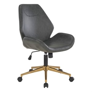 Pemberly Row Office Chair in Black Faux Leather with Gold Base