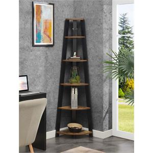 Pemberly Row Five-Tier Corner Bookshelf - Nutmeg Wood Finish w/ Black Wood Frame