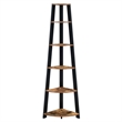 Pemberly Row Five-Tier Corner Bookshelf - Nutmeg Wood Finish w/ Black Wood Frame