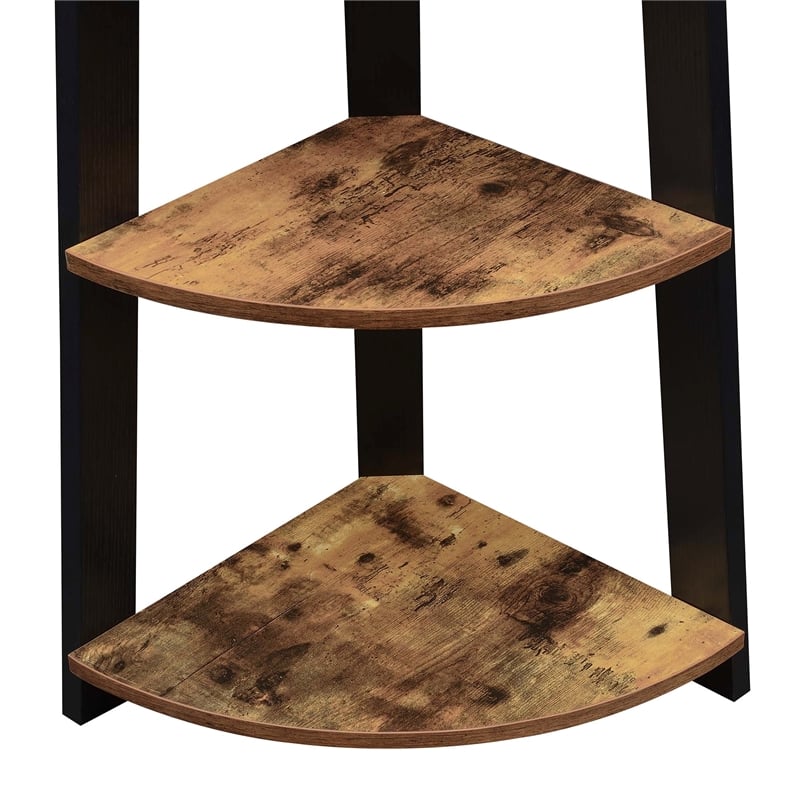 Pemberly Row Five-Tier Corner Bookshelf - Nutmeg Wood Finish w/ Black Wood Frame