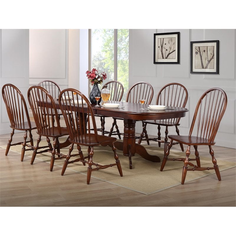 Pemberly Row Windsor Solid Wood Dining Chairs in Chestnut (Set of 2)
