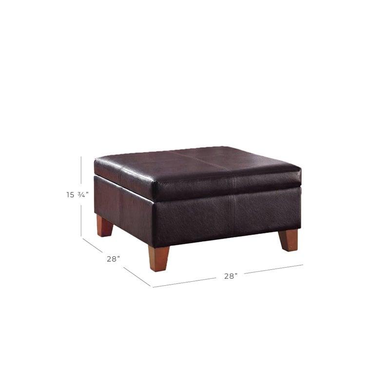 Pemberly Row Transitional Faux Leather Storage Ottoman in Brown Finish