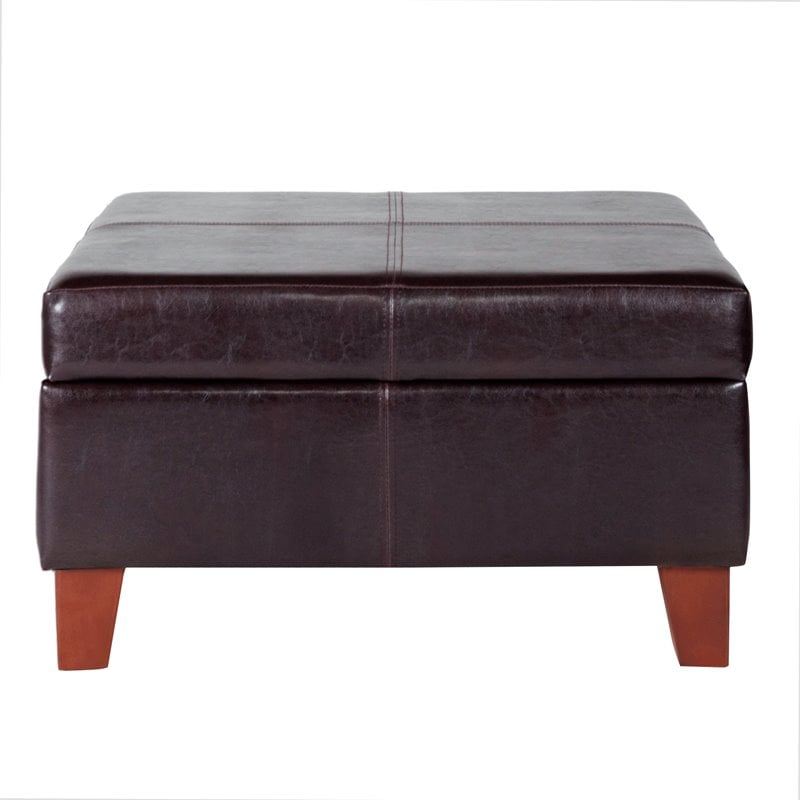 Pemberly Row Transitional Faux Leather Storage Ottoman in Brown Finish