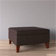 Pemberly Row Transitional Faux Leather Storage Ottoman in Brown Finish