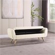 Pemberly Row Sherpa Modern Fabric Storage Bench with Wood Legs in Cream