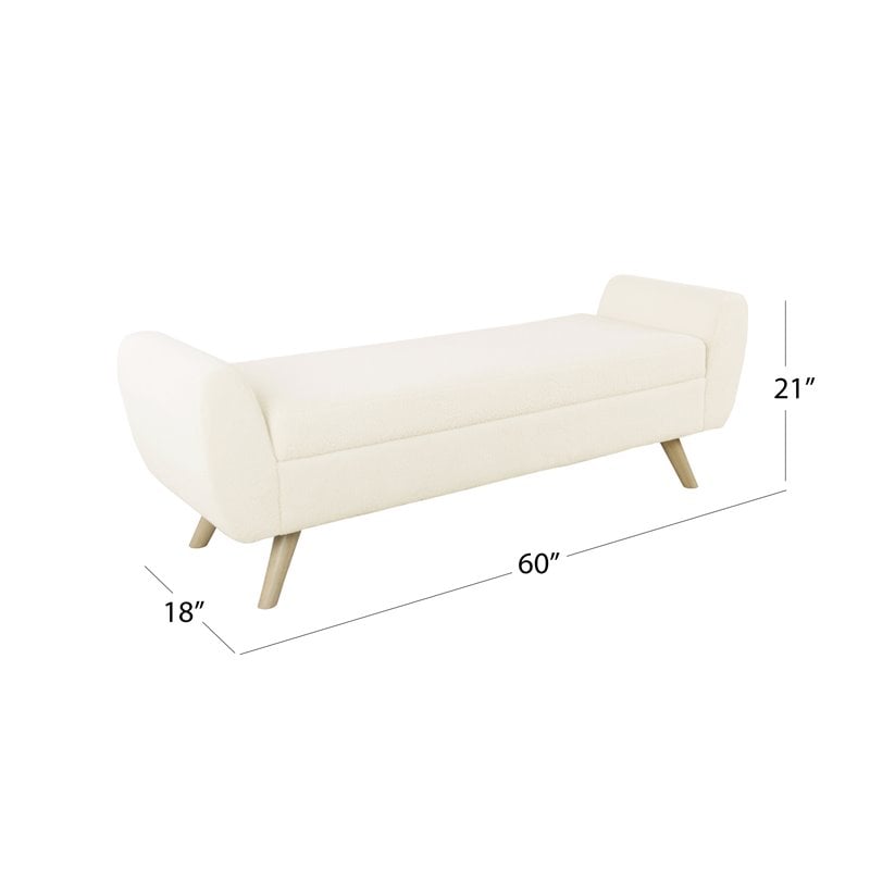 Pemberly Row Sherpa Modern Fabric Storage Bench with Wood Legs in Cream