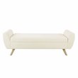 Pemberly Row Sherpa Modern Fabric Storage Bench with Wood Legs in Cream