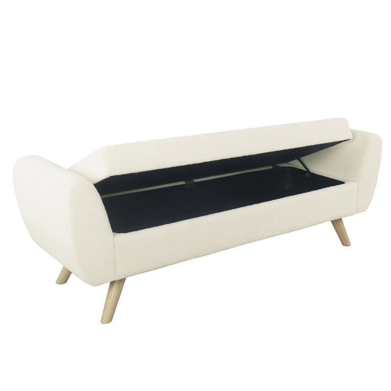 Pemberly Row Sherpa Modern Fabric Storage Bench with Wood Legs in Cream