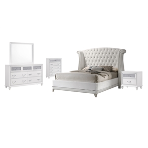 Pemberly Row 5-piece Upholstered California King Wood Bedroom Set White